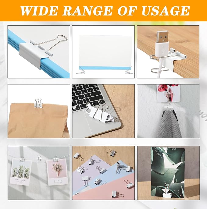 Jetec 200 Pack 1in/25mm White Metal Binder Clips Bulk Medium Reusable Fold Back - Image 6