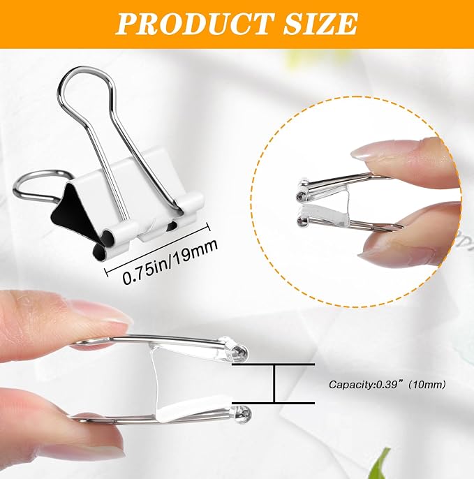 Jetec 100 Pack 0. 75in/19mm White Metal Binder Clips Bulk Medium Reusable Fold - Image 2