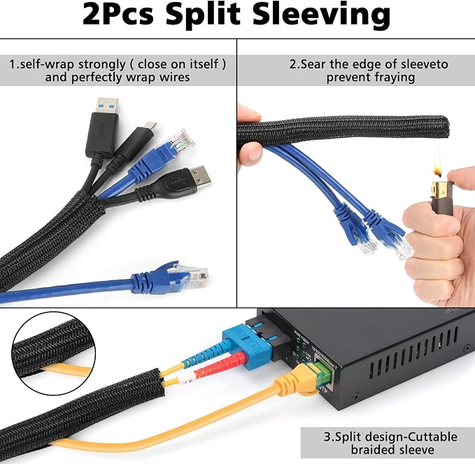 Cable Management Organizer Kit 2 Cable Sleeve Split - Image 2