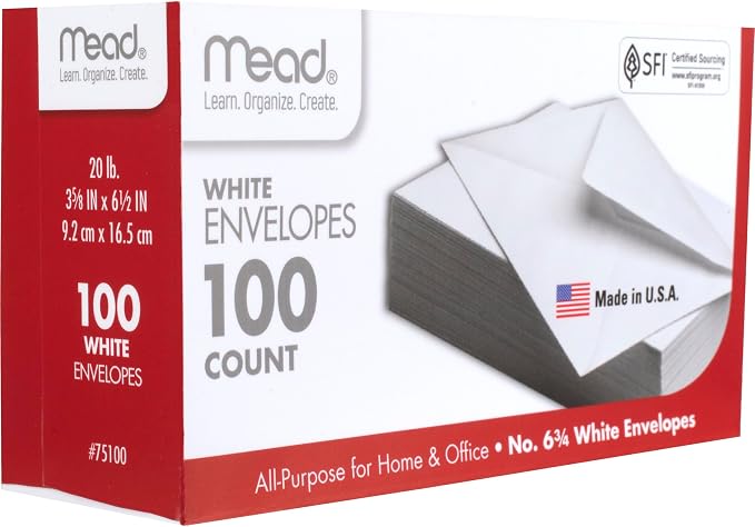Mead 100PK #6 White Envelope, 6 3/4 inch - Image 2