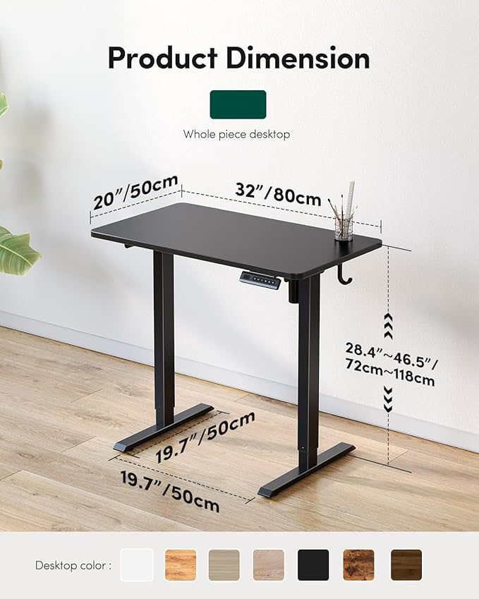 FEZIBO One-Piece Standing Desk Adjustable Height Stand up Home Office Desk, 32x24 Inch Electric Standing Computer Desk, with 4 Memory Presets, Fixable casters, Black-DeskLoop Office