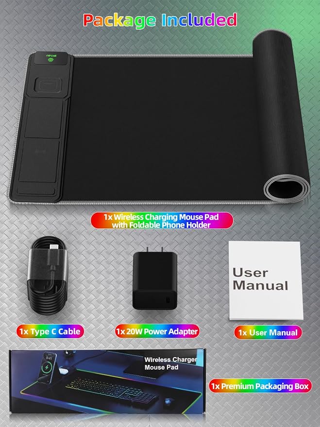 Mouse Pad with Wireless Charger Foldable Phone Holder, XXL RGB Gaming Mousepad - Image 9