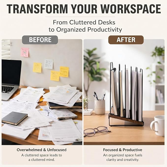 Novabright 2 Pack Inclined Desk File Organizer 5 Section Metal Vertical Folder - Image 7