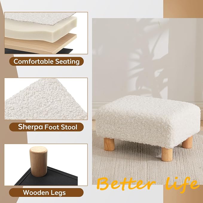 Small Foot Stool Ottoman, Sherpa Footstool Ottoman Foot Rest - Image 6