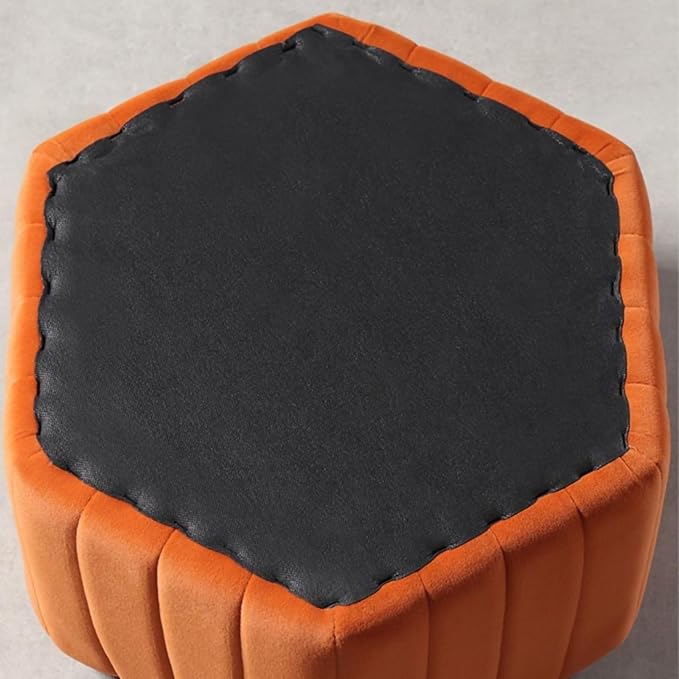homary 18.5" Hexagonal Pouf Ottoman Upholstered, Velvet Footrest Rest Stools Modern Sofa Footrest Entryway Shoe Changing Stool, Low Coffee Table Footstool for Living Room/Bedroom/Entrway-Orange-DeskLoop Office