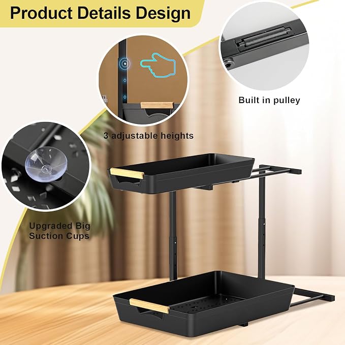 AMEDELE 2 Pack Under Sink Organizer, 2 Tier Pull Out Adjustable Height Under - Image 6