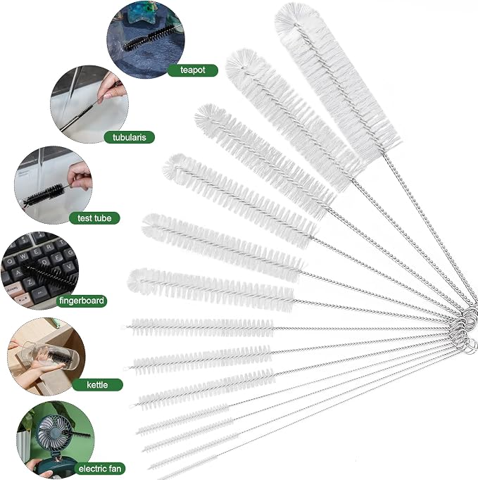CiaraQ Bottle Cleaning Brushes, 8 Inch Nylon Tube Brush Set | White Cleaner - Image 2