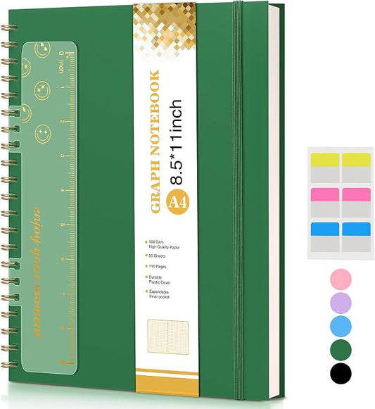 Graph Paper Notebook, Spiral Notebook Journal 8.5” x 11”, A4 Large Grid by UEBZFOCS