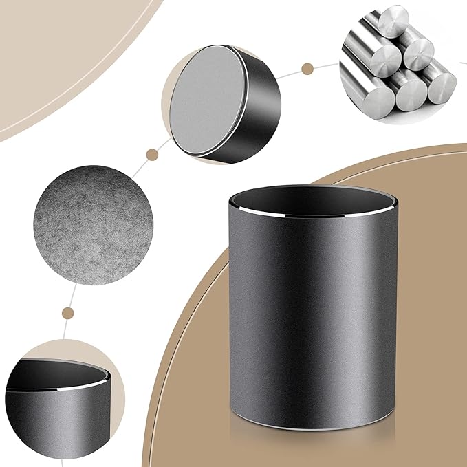 Vaydeer Metal Pen Holder Aluminum Pencil Holder for desk, Round Desktop Organizer and Black Pencil Cup for Office, School, Home and Stationary Supplies (3.15 x 3.15 x 3.94 Inches)-DeskLoop Office