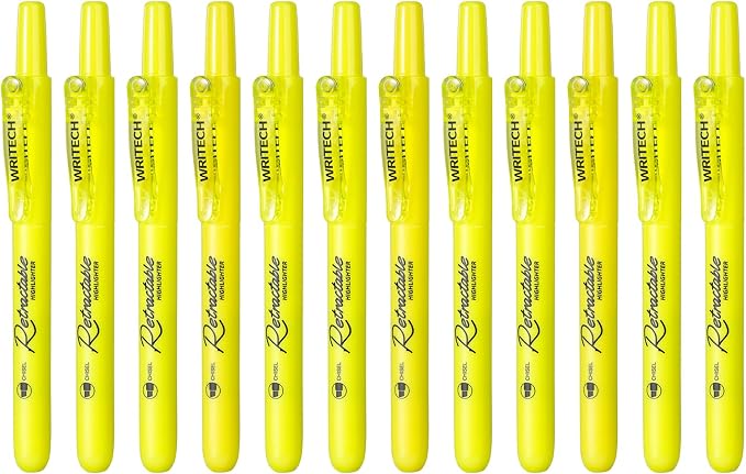 WRITECH Retractable Highlighters Chisel Tip: Fluorescent Yellow Ink Highlighter - Image 2