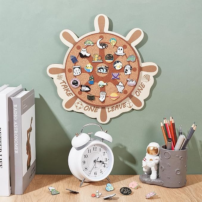 BENECREAT Cork Brooch Board, Wall Cork Tray Nautical Compass Pin Board - Image 5