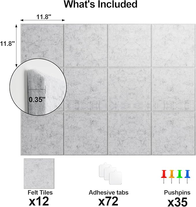 Large Cork Board for Walls 47" x 35" 12 Pack Black Bulletin Boards Felt Wall Tiles with Safe Removable Adhesive Corkboards for Office Home,Grey-DeskLoop Office