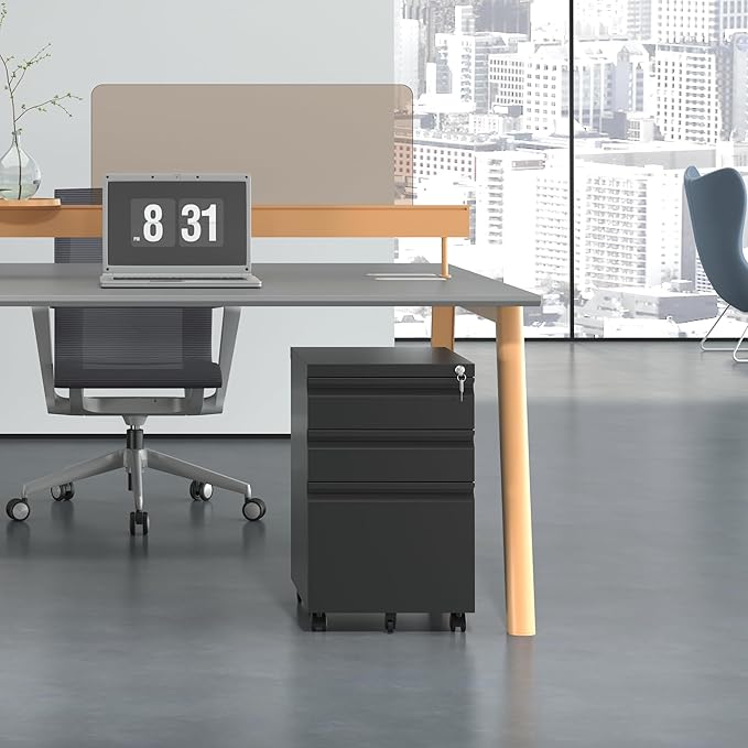 3 Drawer Mobile File Cabinet, Filing Cabinet Home Office for Letter, Legal Size, Fully Assembled Under Desk File Cabinet, Black-DeskLoop Office