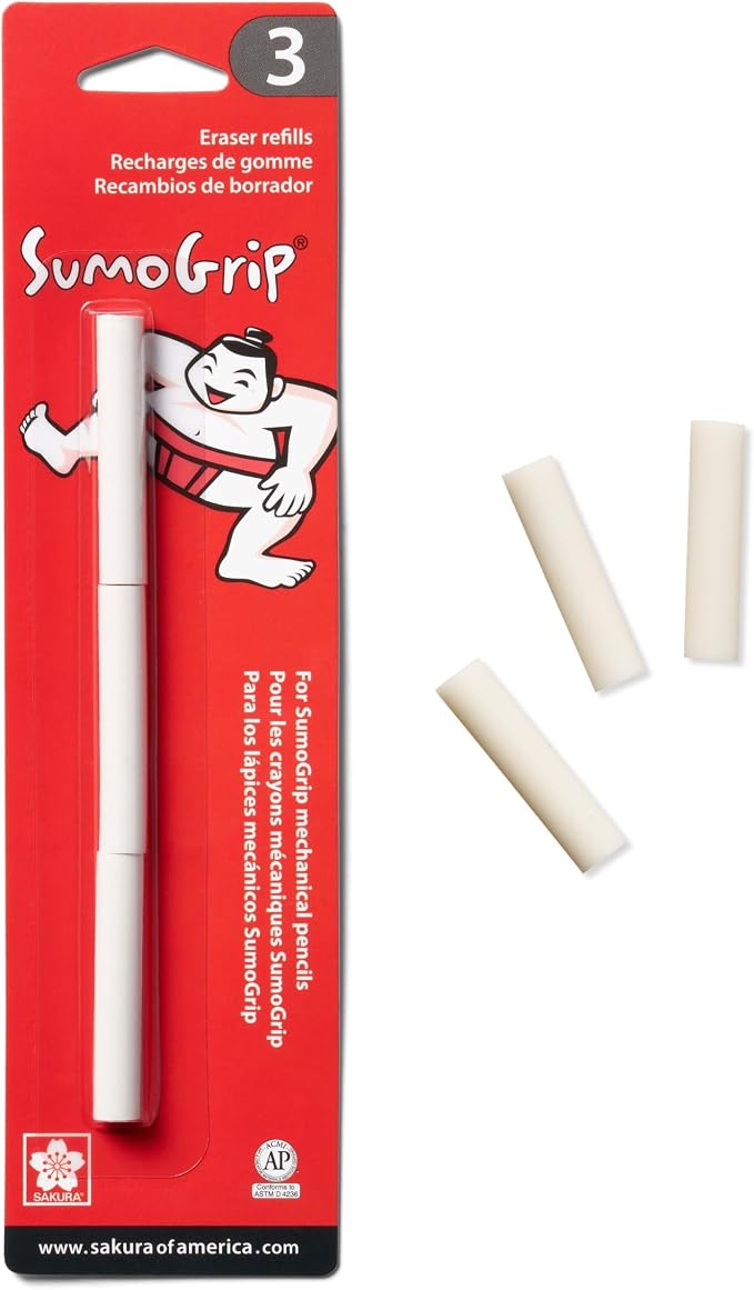 SAKURA 50250 SumoGrip Mechanical Pencil Eraser Refill, 3 / Pack by SAKURAOFAMERICA