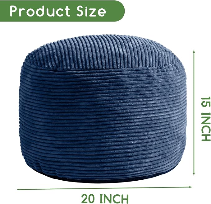 HIGOGOGO Round Stuffed Pouf Ottoman, Corduroy Poufs - Image 2