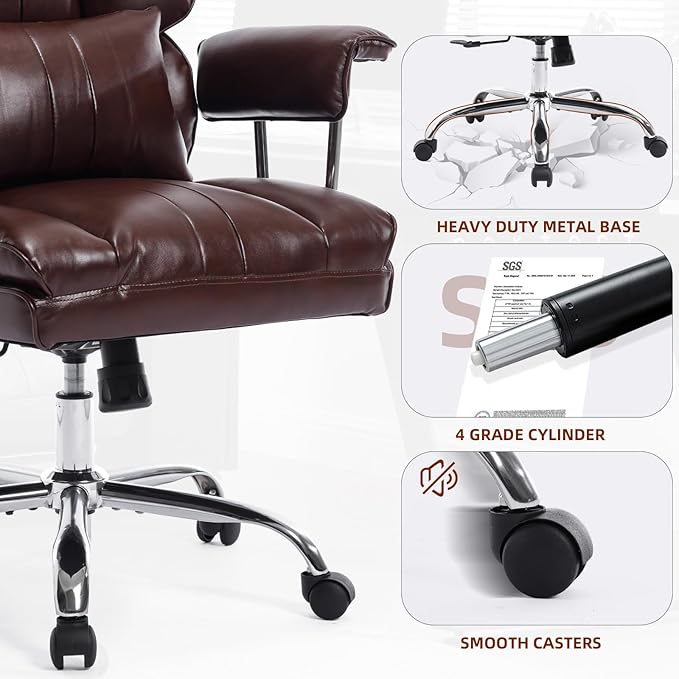 Big and Tall Office Chair 500lbs Wide Seat Executive Office Desk Chair High-Back Office Task Chair, Ergonomic Lumbar Support Computer Office Chairs for Heavy People(Brown)-DeskLoop Office