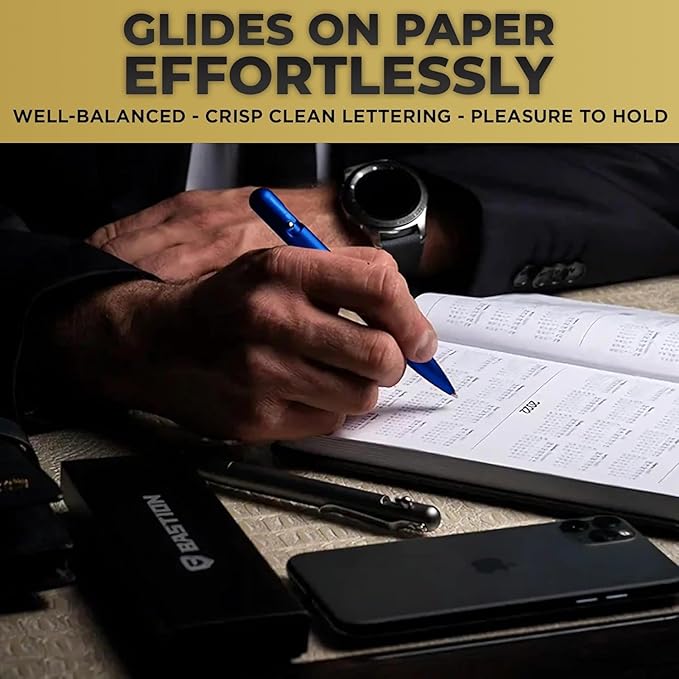 BASTION® Luxury Slim Bolt Action Pen, Lightweight Aluminum EDC Pen with Fine Tip, Professional Ballpoint Pen for School and Work - Blue-DeskLoop Office