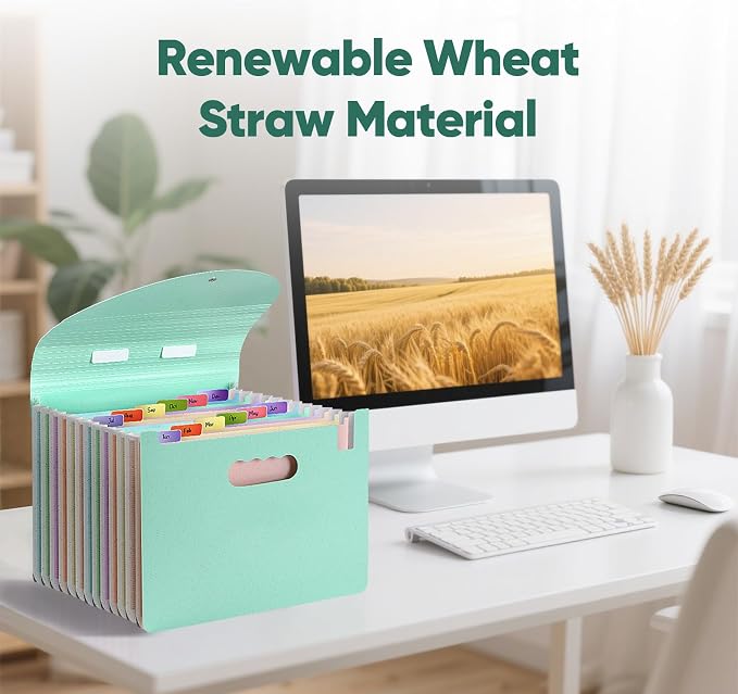 Agoer 13 Pockets Accordion File Organizer, Wheat Straw Expanding File Folder - Image 4