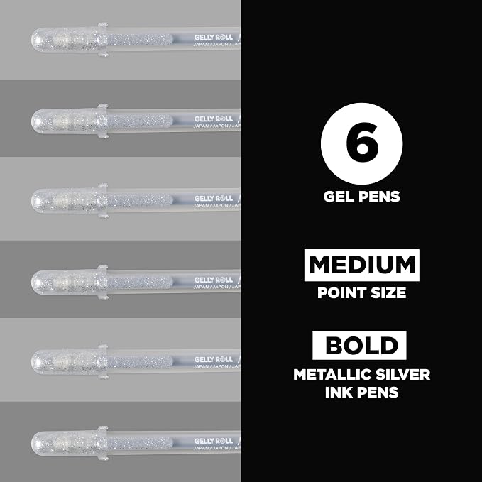 SAKURA Gelly Roll Metallic Gel Pens, 6 Piece Silver, 6 Pack - Image 2