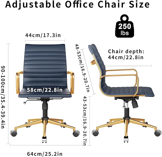 Chair, Desk Computer Chair ，with Armrests ，Ergonomic Office Chair for Home and Office, 17.32 x 22.83 x 35.43 inches, Multiple Colors (Gold Navy)-DeskLoop Office