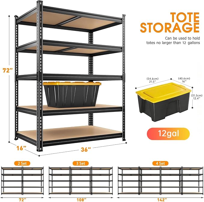 REIBII 2400LBS Garage Shelving 5 Tier Storage Shelves Heavy Duty, Adjustable - Image 3