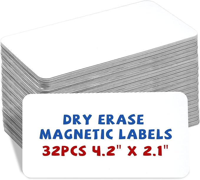 32 Pcs Dry Erase Magnetic Labels, 4.2" x 2.1" White | Reusable Writable by Nitelemn