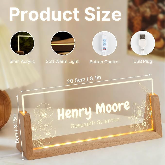 Custom Light Up Name Plate for Desk, Personalized LED Acrylic Name Sign - Image 5