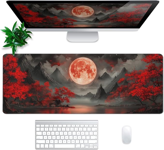 Darkness Red Moon Mouse Pad Abstract Red Mouse Pad 31.5x11.8 Inch Texture - Image 2