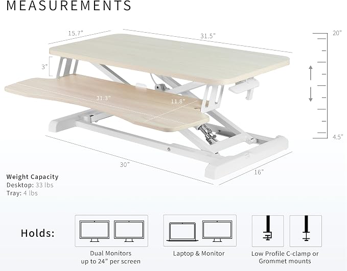 VIVO 32 inch Desk Converter, K Series, Height Adjustable Sit to Stand Riser - Image 3