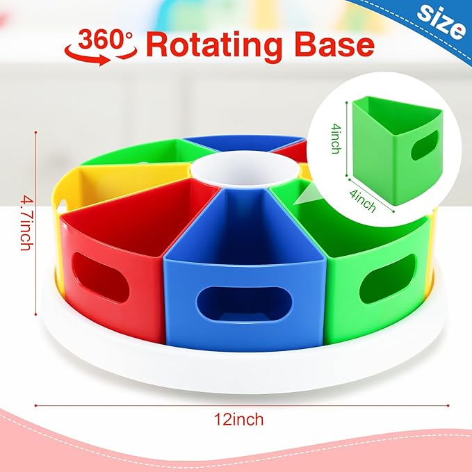 360 Degree Rotating Kids Desk Organizer, Colorful Art Supply Storage and Organization with 8 Removable Compartments, 12" Durable ABS Material for Classroom & Home Use – Perfect Teacher and Child Gift-DeskLoop Office