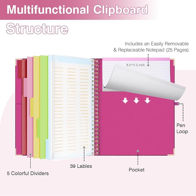 EYROZILL Clipboard Folio with Storage Pocket Organizer Folder Refillable Lined - Image 3