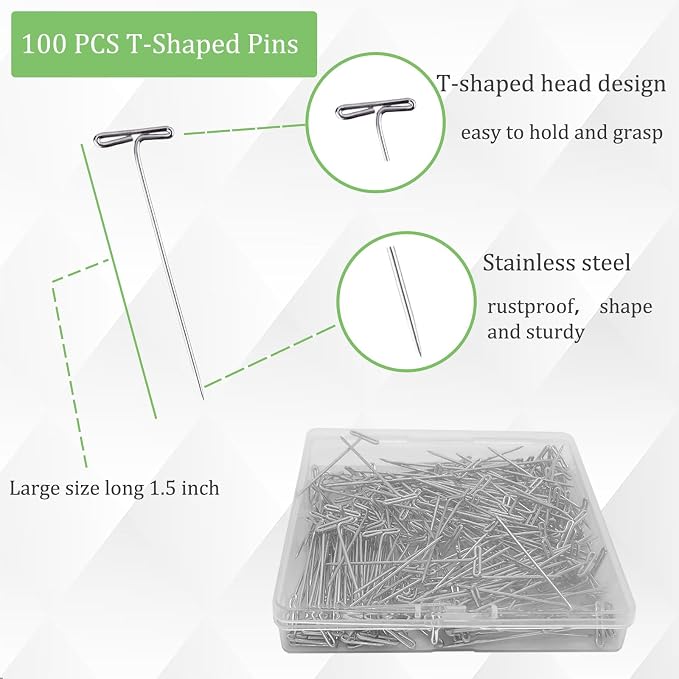 T Pins, Stainless Steel T-pins for Blocking Knitting, Wig Pins for Foam Head - Image 3