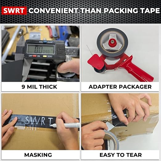 SWRT 9 Mil 5-Pack Black Heavy Duty Duct Tape Strong Adhesive, 2 in x 30 YD Duct - Image 7