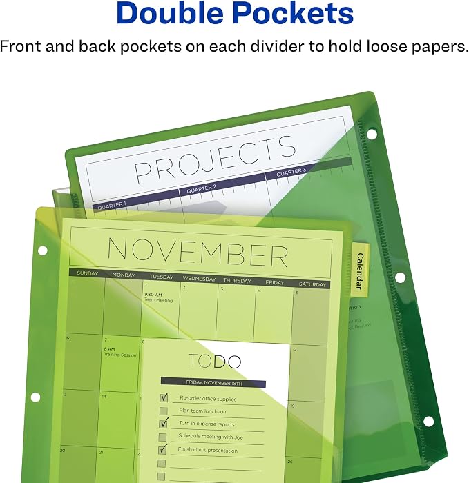Avery Dividers for 3 Ring Binders, 8-Tab Sets, Two-Pocket Plastic Binder - Image 5