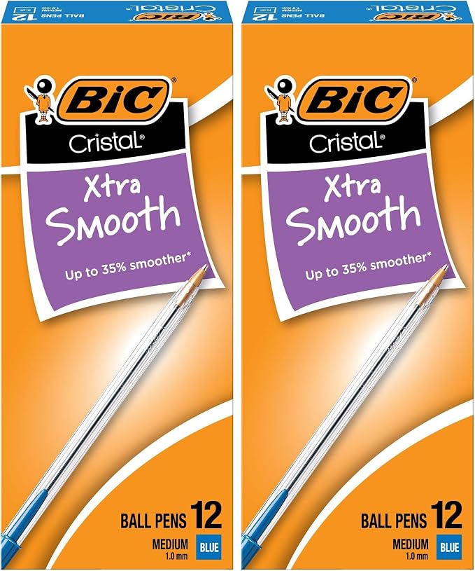BIC Cristal Xtra Smooth Blue Ballpoint Pens, Medium Point, Extra Smooth and by BIC