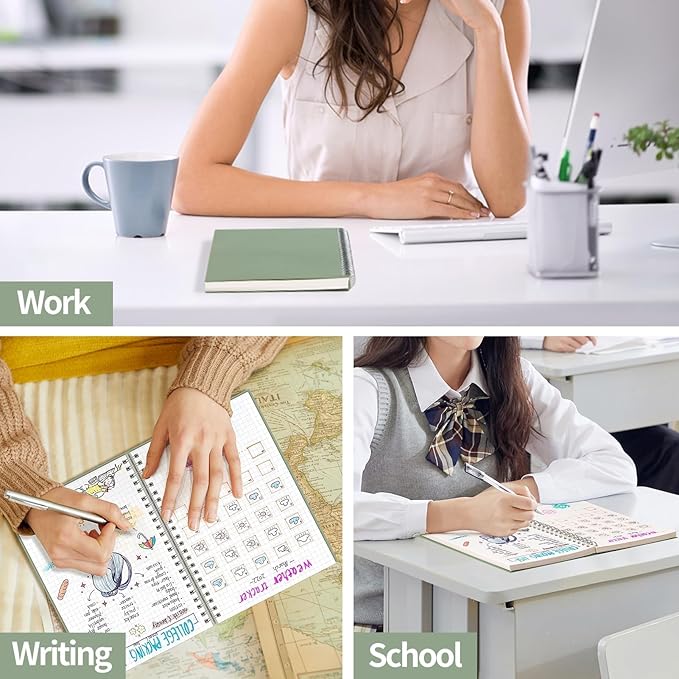 AHGXG Graph Paper Notebook - Spiral Notebook Journal 7.6" x 10", B5 Large Graph Notebook, 140 Pages, 100 gsm Thick Grid Paper, Waterproof Plastic Cover, for School Writing Engineering, Sage Green-DeskLoop Office