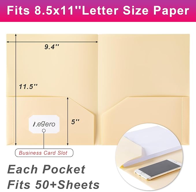 Aegero Plastic Folders with Pockets, Durable Heavy Duty File Folders with - Image 2