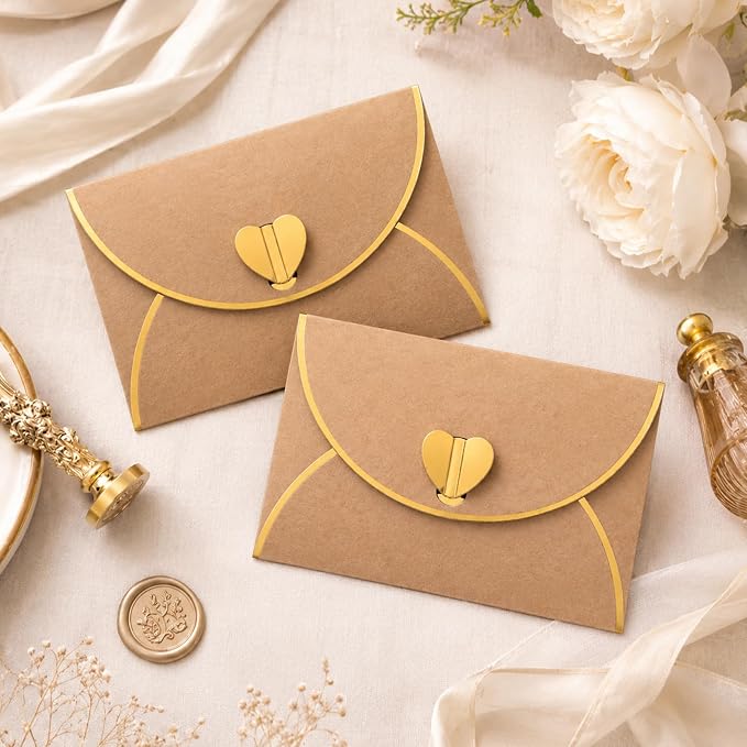 25Pcs Mini Envelope with Gold Heart Shaped Clasp and Blank Cards | Heart Shaped - Image 7