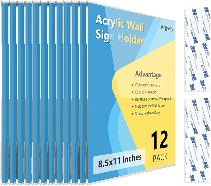 Argvey Acrylic Sign Holder 8.5 x 11 Wall Mount, Vertical Wall Sign Holder by Argvey