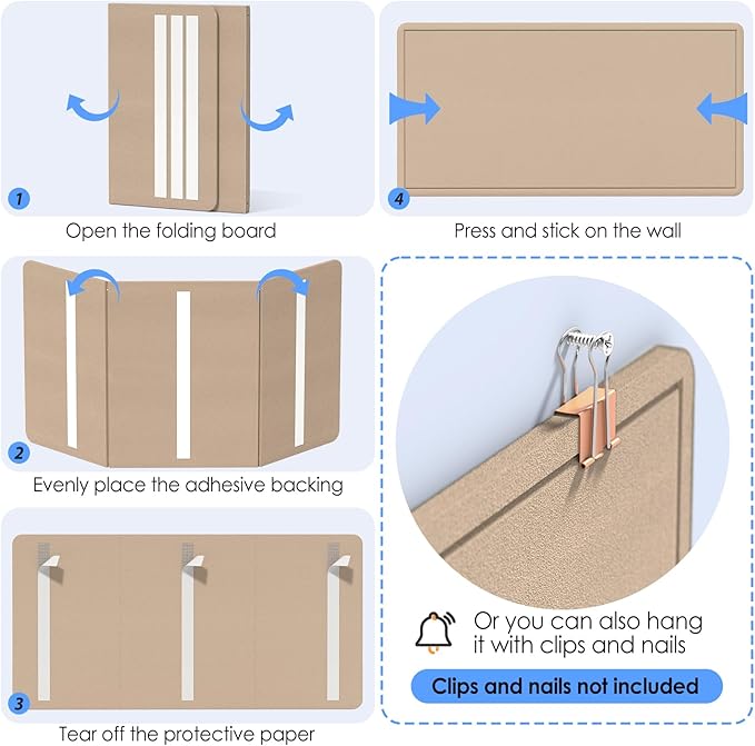 MaxGear Bulletin Board 35" x 17.5", Foldable Small Felt Board Vision Board Supplies, Cork Board for Office, Home, School, Pin Boards for Walls Decorative Picture Framed Display Board Beige Brown-DeskLoop Office