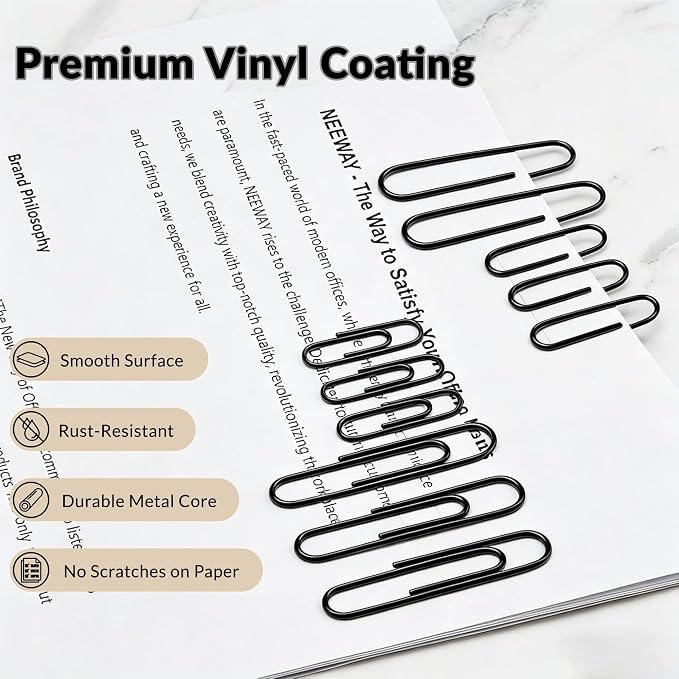 NEEWAY 450pcs Paper Clips Assorted Sizes, Small and Large Paper Clips, Coated - Image 5