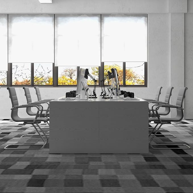 Office Desk Chair No Wheels Set of 4 PU Leather Computer Chairs Mid Back Guest Chairs for School Reception Conference Waiting Room, Grey-DeskLoop Office