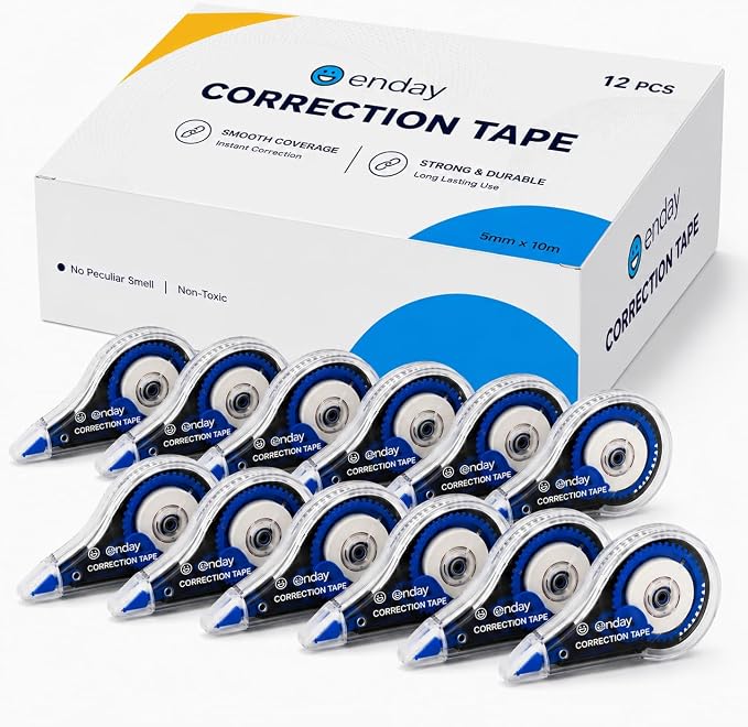 Enday White Out Correction Tape, Jumbo Corrective Tape 32.8 Feet, Plastic Blue by Enday