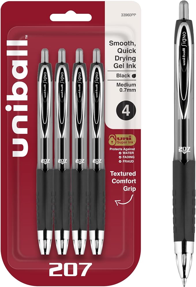 uni-ball® 207™ Retractable Fraud Prevention Gel Pens, Medium Point, 0.7 mm by uni-ball