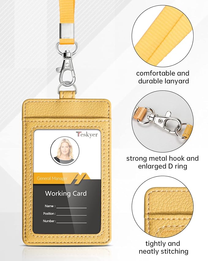 Teskyer Badge Holder with Lanyard, Leather ID Name Badge Card Holder with - Image 3