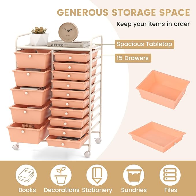 GLACER 15 Drawers Rolling Cart, Storage Cart - Image 6