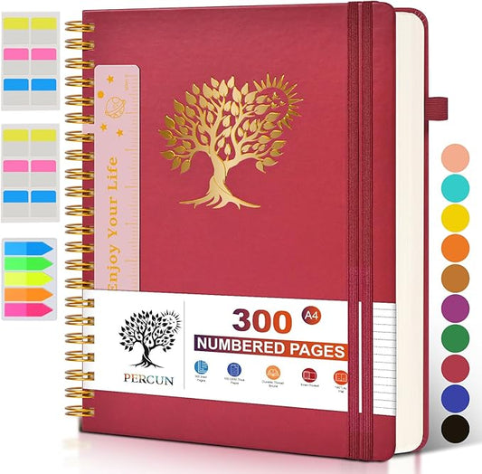 Large Spiral Notebook Journal for Women Men - 300 Numbered Lined Pages, College Ruled, A4 Hardcover Spiral Bound Notebook for School, Work, Note Taking, Writing, Leather Spiral Journal 8.5"x11"