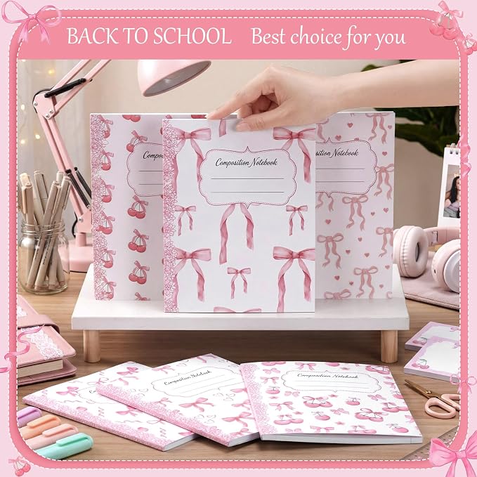 Fullhawl 6 Pack Composition Notebook College Ruled Bulk Light Pink Bow - Image 7