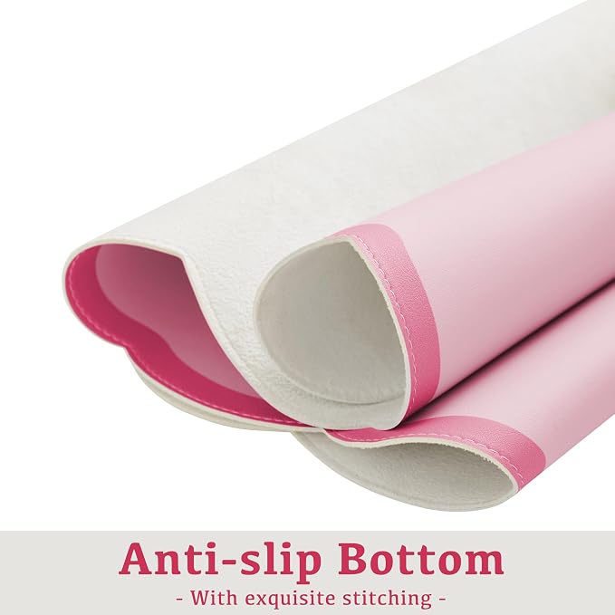 Scalloped Desk Mat, 31.5" x 15.7" Hot Double Pink Large Cute Aesthetic Desk - Image 6