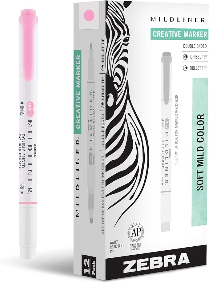 Zebra Pen Mildliner Dual-Tip Highlighters, Broad and Fine Tips, No Bleed by ZebraPen